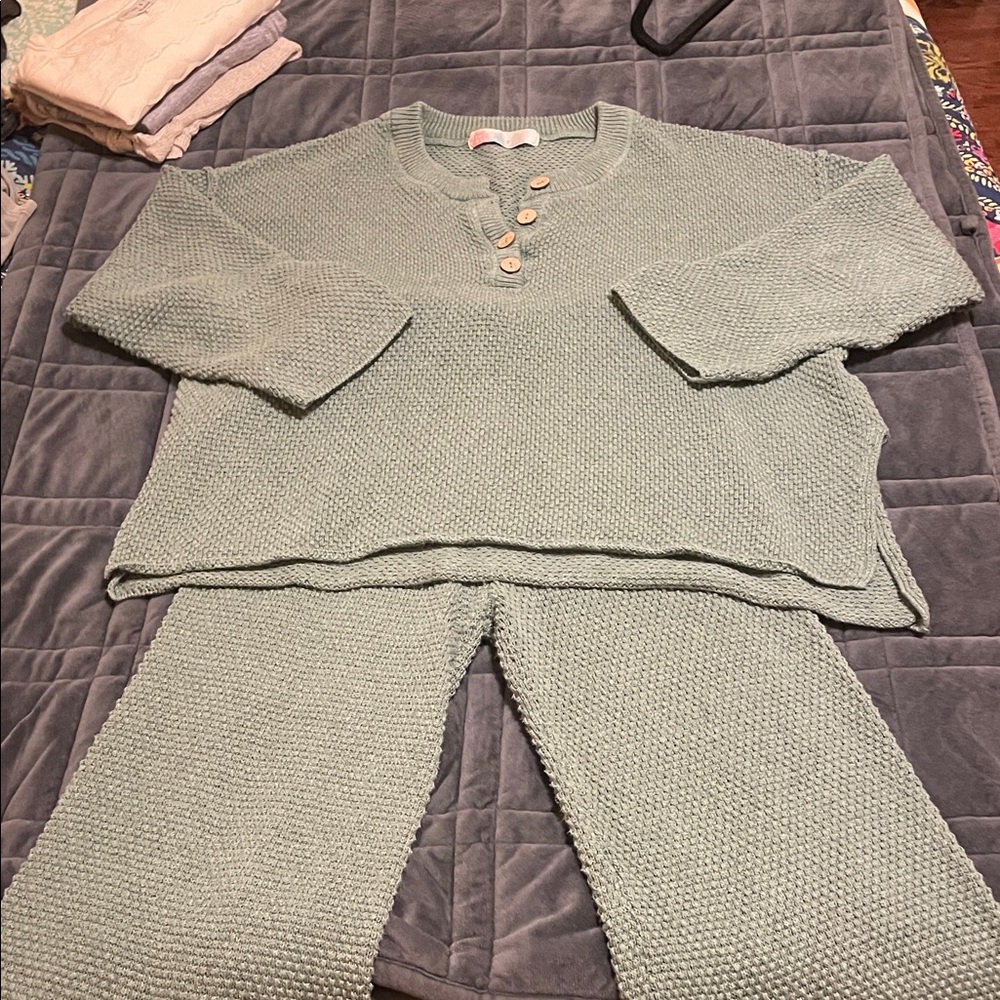 Free people Hailee Knit Sweater and Pants Set sage green